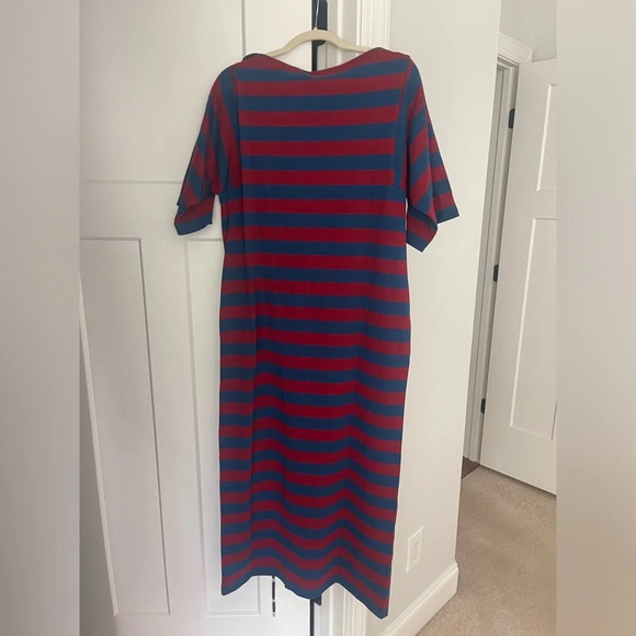 Tory Burch Logo-Belted Striped Midi-Dress Red Navy - Picture 10 of 10